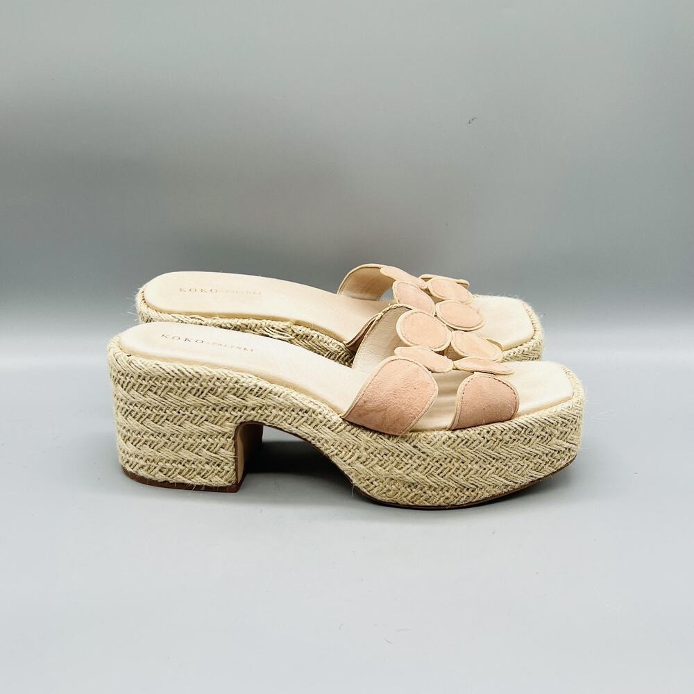KOKO + PALENKI Sandals Womens 10 Pink Suede Medallion Straps Espadrille Shoes